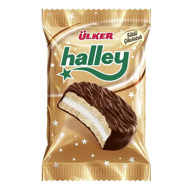 Biscuiti sandwich cu bezea si invelis de ciocolata cu lapte  halley picture